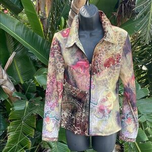 cubism patchwork animal, print and burn out velvet rhinestone beaded jacket